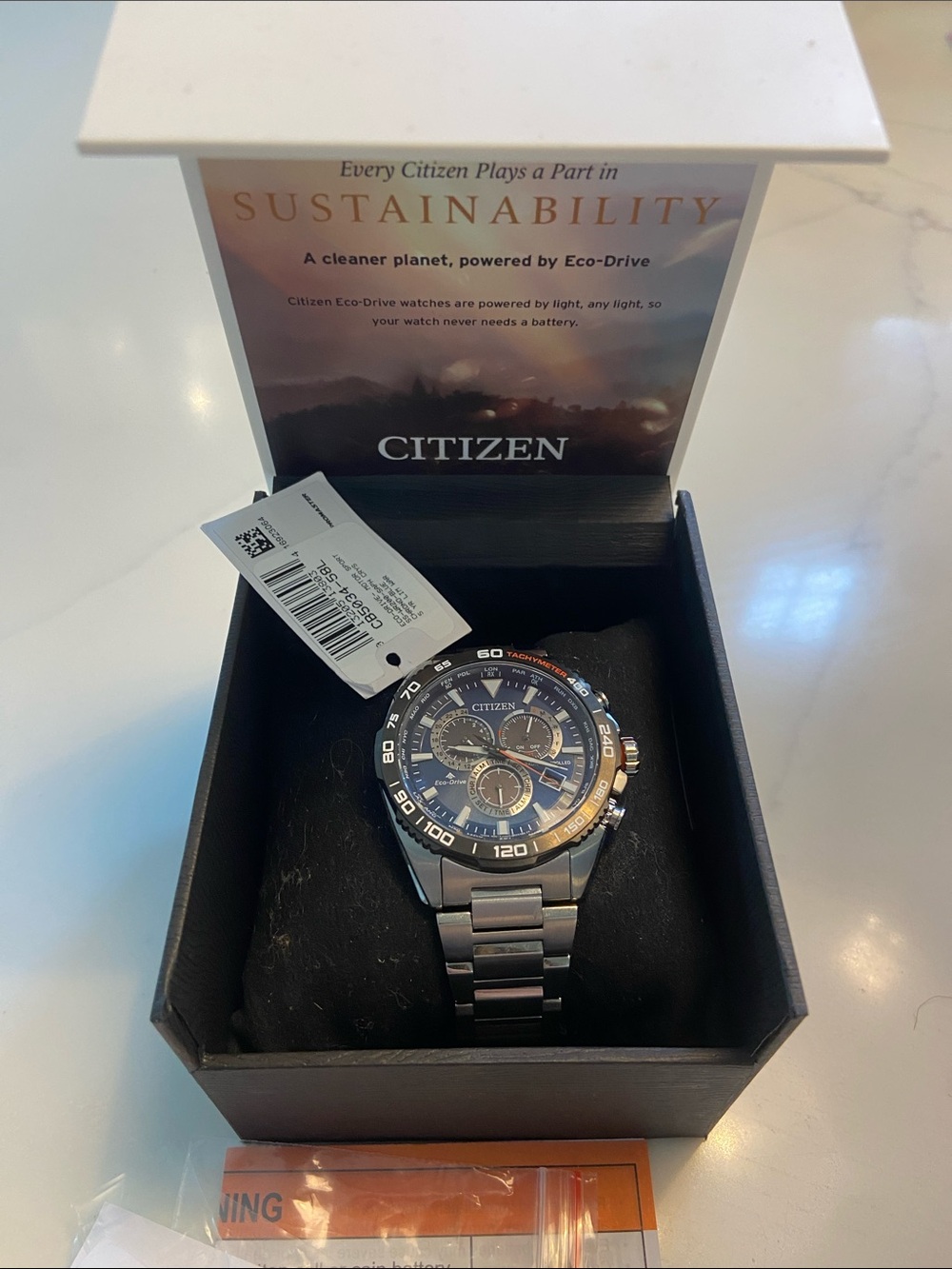 Citizen Eco-Drive Stainless Watch with Blue Dial and Silver Bracelet.. sapphire